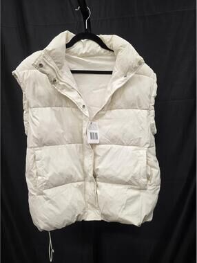 Women’s Oversized Puffer Vest Quilted Bubble Sleeveless Coat Beige S